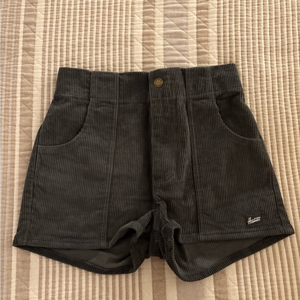 High-Waisted Corduroy Shorts in Charcoal